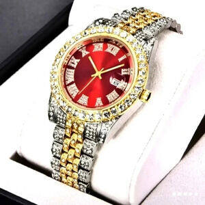 Vintage Quartz Watch Rhinestones Large Dial Steel Band Watch Fancy Women NWT